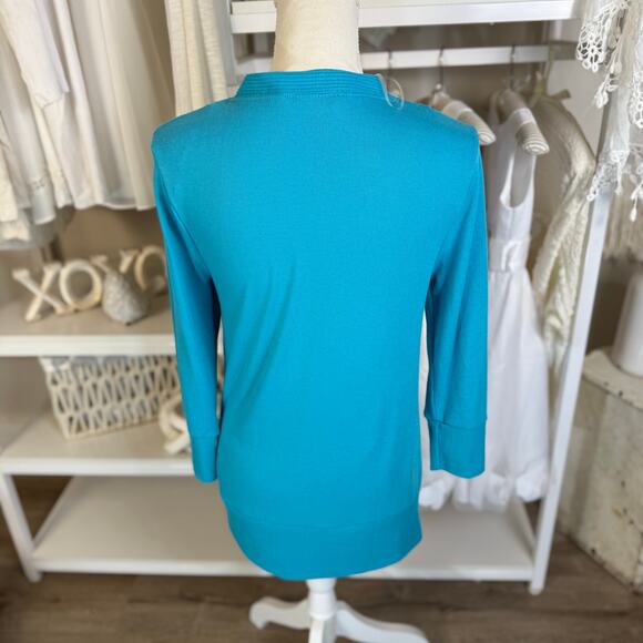 Zenana Women's Size L Turquoise Blue Brass Button Up Cardigan Sweater #3515 - Picture 4 of 8